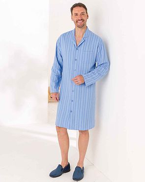 Mens Hugo Pure Cotton Long Sleeved Nightshirt - Blue Flannel